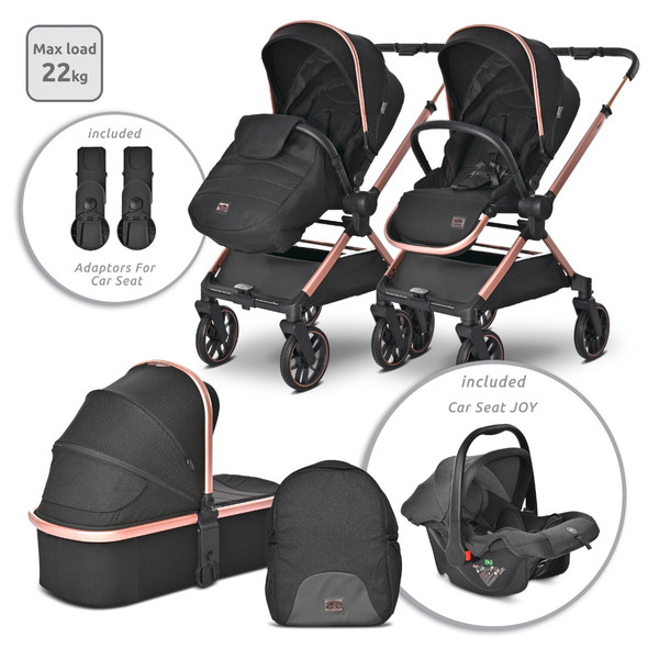 Lorelli Reya Black 3-in-1 Kinderwagen incl. Autostoel 1002195-2401