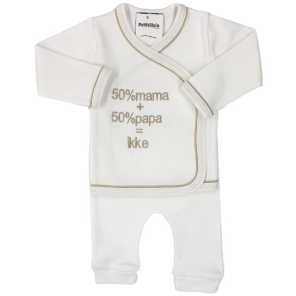 Petit Villain 50% Mama + 50% Papa = Ikke Ecru Maat 56 2-delige Set