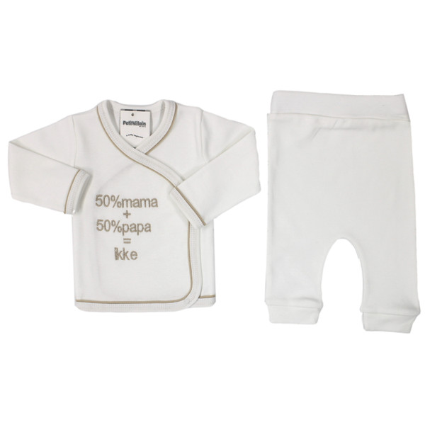 Petit Villain 50% Mama + 50% Papa = Ikke Ecru Maat 56 2-delige Set