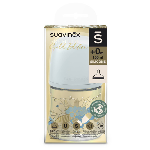 Suavinex Gold Slow Flow Blauw 150ml Silicone Fles SXSGX1080156