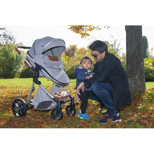 Cangaroo Alma Light Grey Silver 3-in-1 Combi Kinderwagen incl. i-Size Autostoel