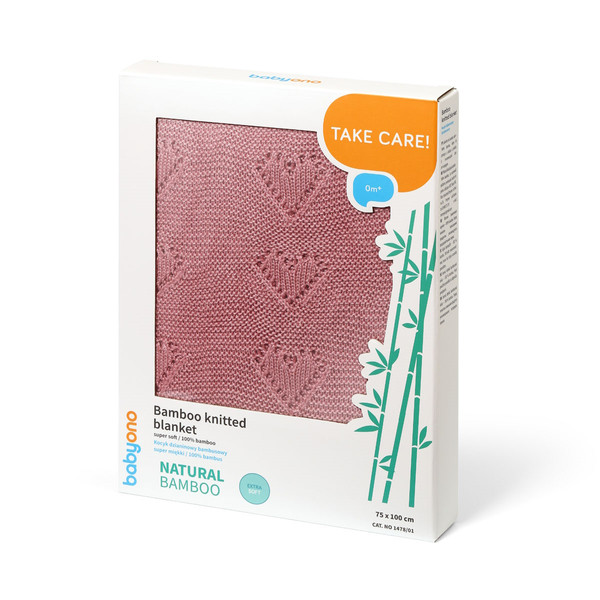 Baby Ono Bamboo Knitted Hearts Roze 75x100 cm Wiegdeken 1478/01