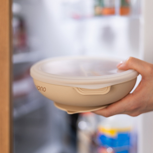 Baby Ono Beige Siliconen Bord met Zuignap & Deksel