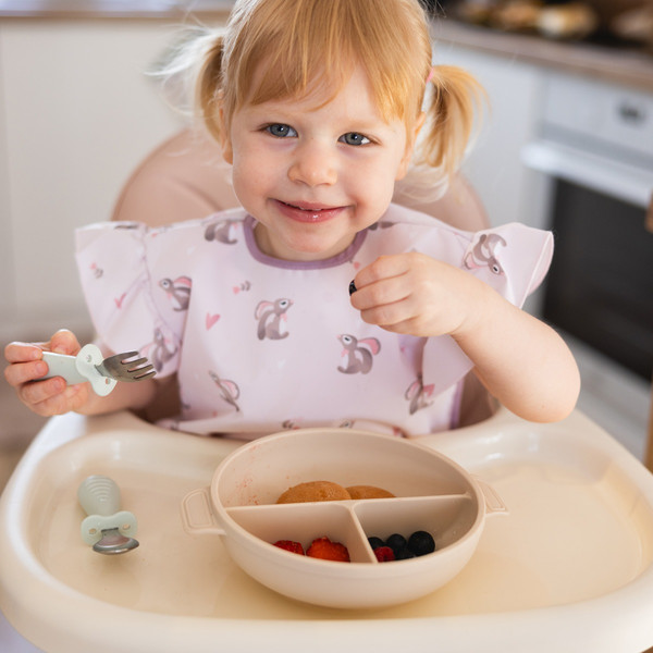 Baby Ono Beige Siliconen Bord met Zuignap & Deksel