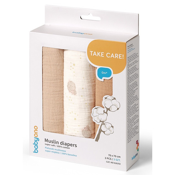 Baby Ono Crinkled Beige/Nougat 3 Stuks Hydrofiel Luiers