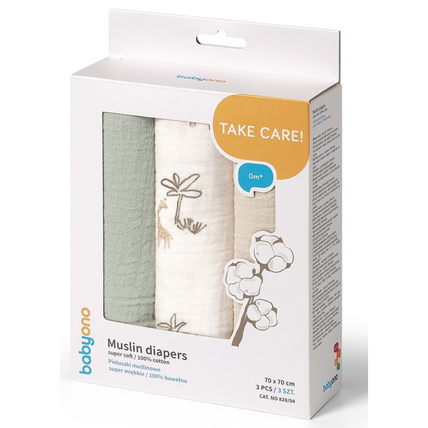 Baby Ono Crinkled Groen/Creme 3 Stuks Hydrofiel Luiers