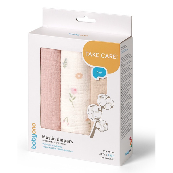 Baby Ono Crinkled Roze/Beige 3 Stuks Hydrofiel Luiers