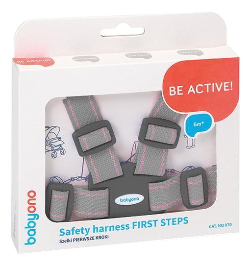 Baby Ono First Steps Grijs/Roze Kinderstoel Tuigje met Looplijn 070/04