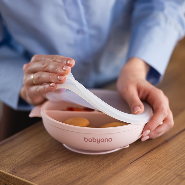 Baby Ono Roze Siliconen Bord met Zuignap & Deksel