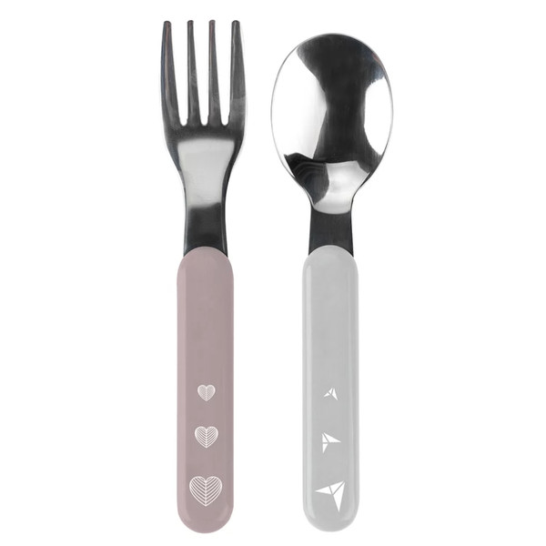 Baby Ono Roze/Grijs Hartjes Vork en Lepel Set