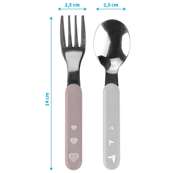 Baby Ono Roze/Grijs Hartjes Vork en Lepel Set