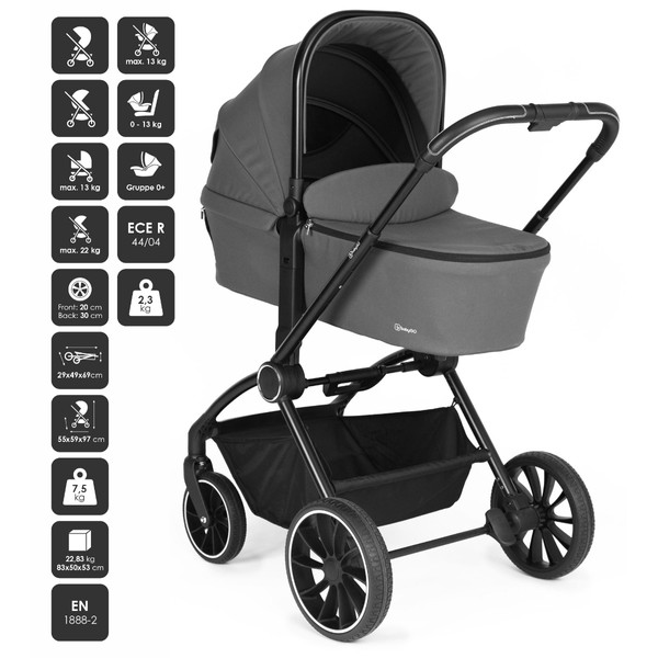 BabyGo Harmony Grey 3-in-1 Kinderwagen incl. i-Size Autostoel 77531