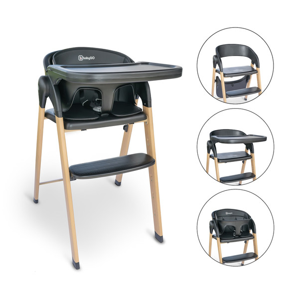 BabyGo Levels Black Wood Kinderstoel