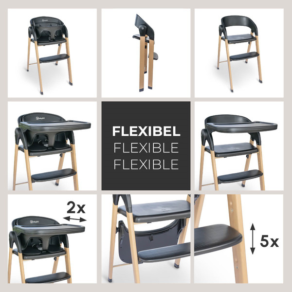 BabyGo Levels Black Wood Kinderstoel