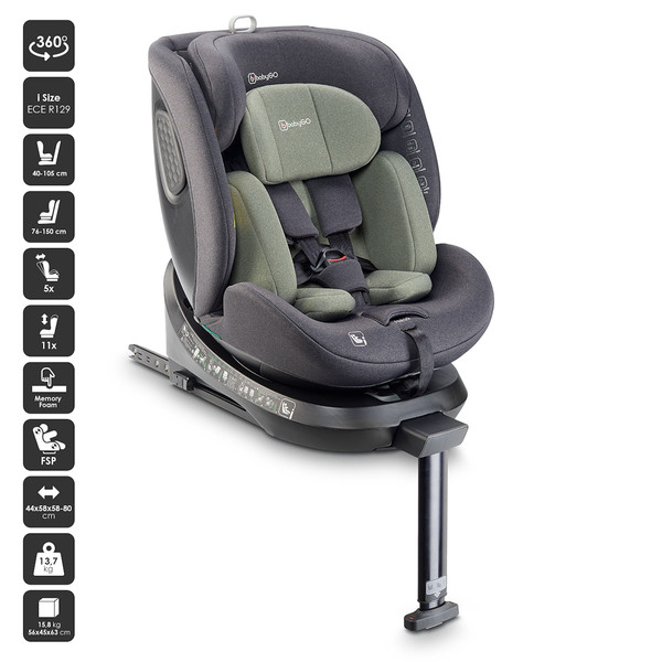 BabyGo Move Green 40-150 cm 360° i-Size Autostoel 2603