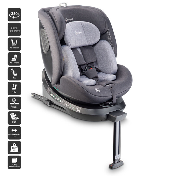 BabyGo Move Grey 40-150 cm 360° i-Size Autostoel 2601