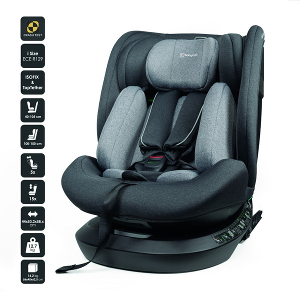 BabyGo Protection Grey 40-150 cm 360° i-Size Autostoel 2372