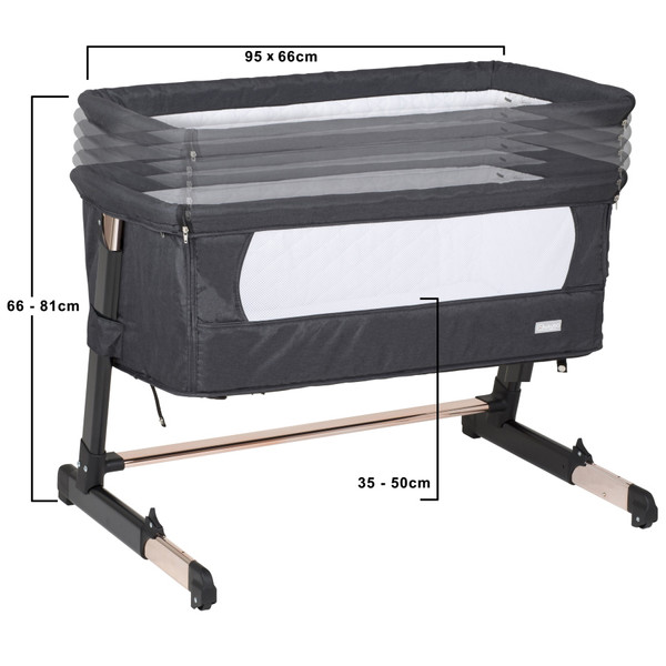 Babygo Together Zwart/Roségoud Wieg Aan Bed 4605