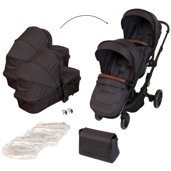 Babygo Twinner Grey Tandem Duowagen incl. 2 Autostoelen