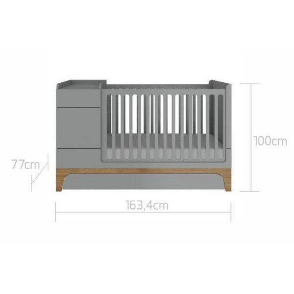 Bellamy UP! Grey 70 x 120/160 cm 2-in-1 Meegroei Ledikant en Commode incl. Lade