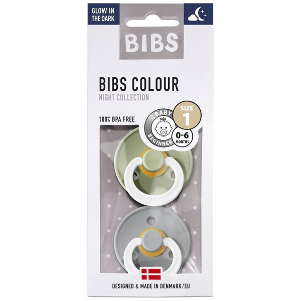 Bibs Sage/Cloud Glow in the Dark 0-6 mnd 2 Stuks Fopspeen 110267