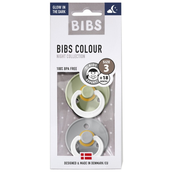 Bibs Sage/Cloud Glow in the Dark 18+ mnd 2 Stuks Fopspeen 130267
