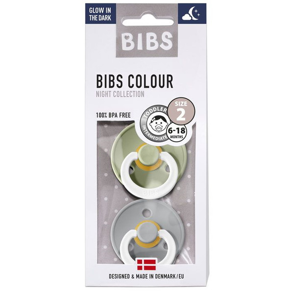 Bibs Sage/Cloud Glow in the Dark 6-18 mnd 2 Stuks Fopspeen 120267
