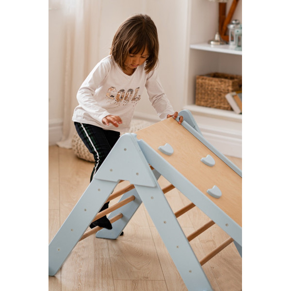 Luna Toys Blauw Houten Klimrek met Glijbaan LU-36967