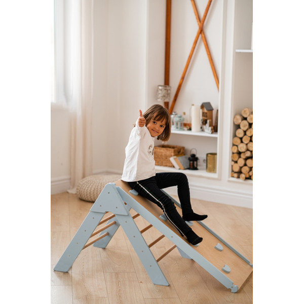 Luna Toys Blauw Houten Klimrek met Glijbaan LU-36967