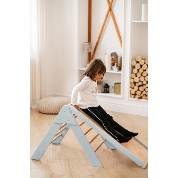 Luna Toys Blauw Houten Klimrek met Glijbaan LU-36967