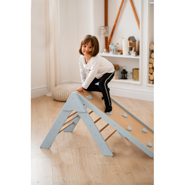 Luna Toys Blauw Houten Klimrek met Glijbaan LU-36967