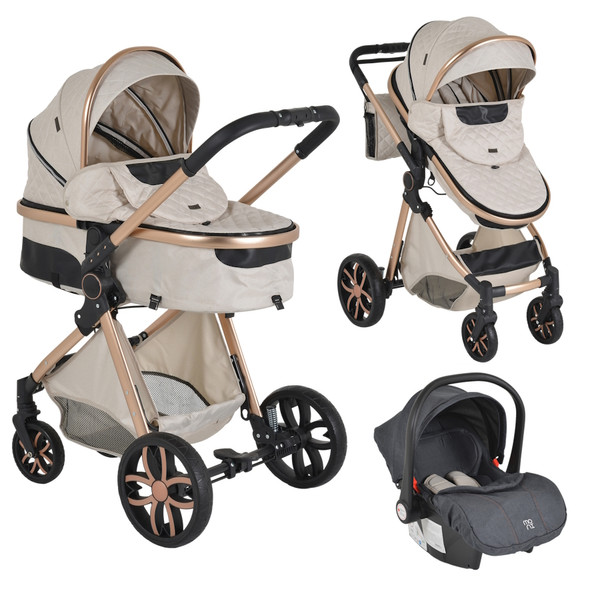 Cangaroo Alma Beige 3-in-1 Combi Kinderwagen incl. i-Size Autostoel