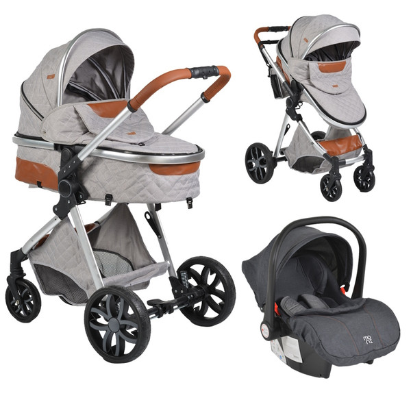 Cangaroo Alma Light Grey Silver 3-in-1 Combi Kinderwagen incl. i-Size Autostoel