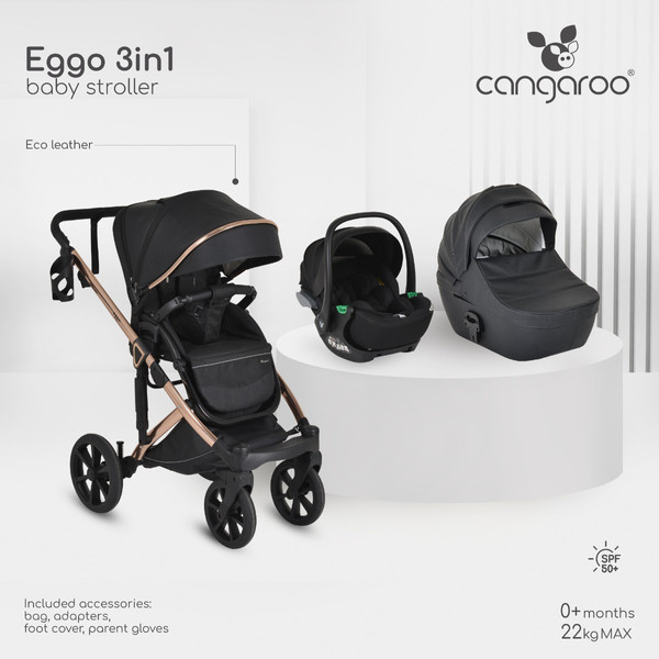 Cangaroo Eggo Caviar Black 3-in-1 Kinderwagen