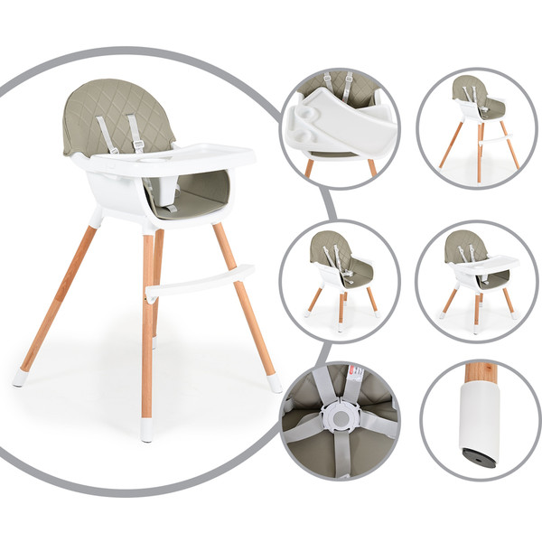 Cangaroo Gelato Grey 2-in-1 Houten Kinderstoel