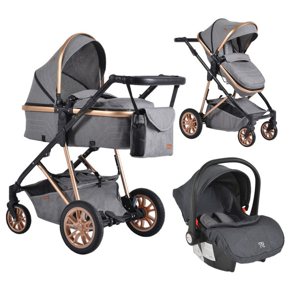 Cangaroo Midas Grey 3-in-1 Combi Kinderwagen incl. i-Size Autostoel