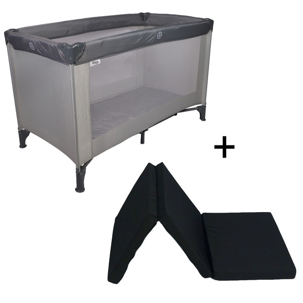 Ding Basic Grey Complete Logeerset Campingbedje + Opvouwbaar Matras in Tas