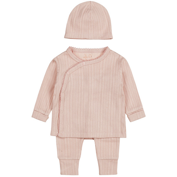 Dirkje Organic Dusty Pink Maat 44 Overslag Shirt met Broekje en Mutsje WN1206 NOOS