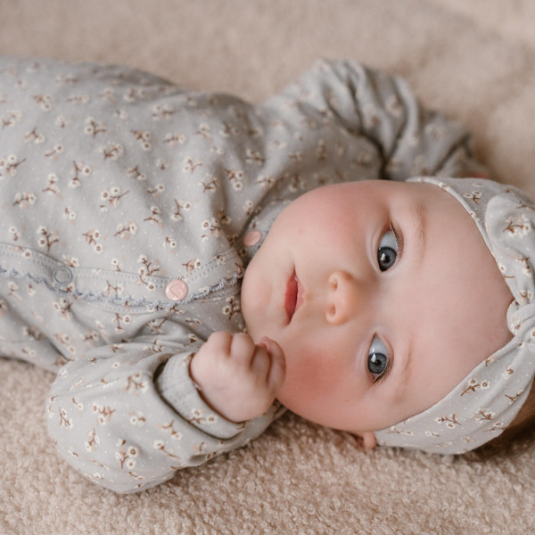 Dirkje Organic Faded Blue Maat 56 Overslag Shirt met Broekje en Haarband WN1205 NOOS