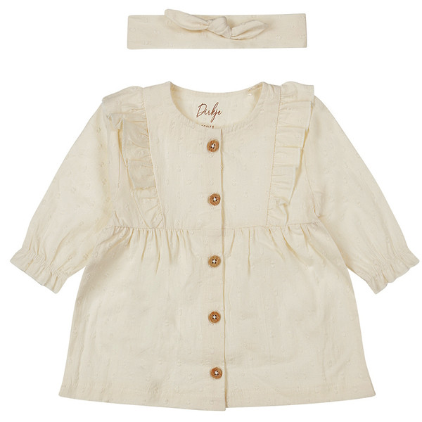 Dirkje Organic Off White Maat 62 Ruffle Jurkje met Haarband WN1225 NOOS