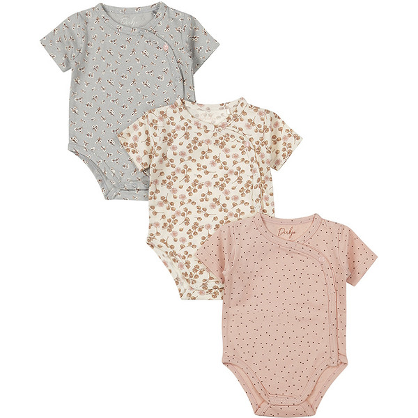 Dirkje Organic Pink Maat 62/68 Korte Mouw Overslag Romper 3 Stuks WN1200 NOOS