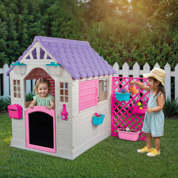 Dolu Garden Wit/Roze Speelhuisje met Accessoires 2578