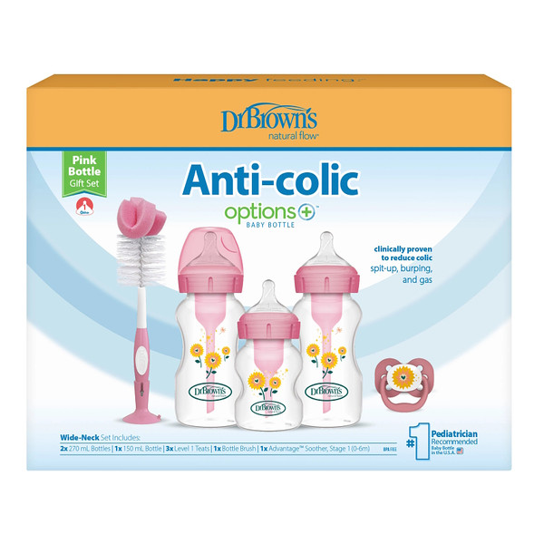 Dr Brown's Options+ Anti-colic Roze Brede Hals Gift Set WB03610-INTLX