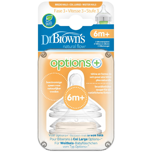 Dr Brown's Options+ Anti-colic Fase 3 Brede Hals Speen 2 Stuks WN3201-BEX +