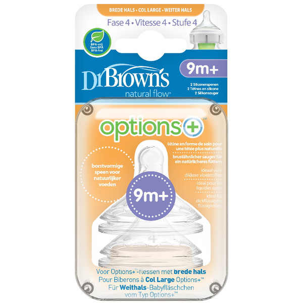 Dr Brown's Options+ Anti-colic Fase 4 Brede Hals Speen 2 Stuks WN4201-BEX +