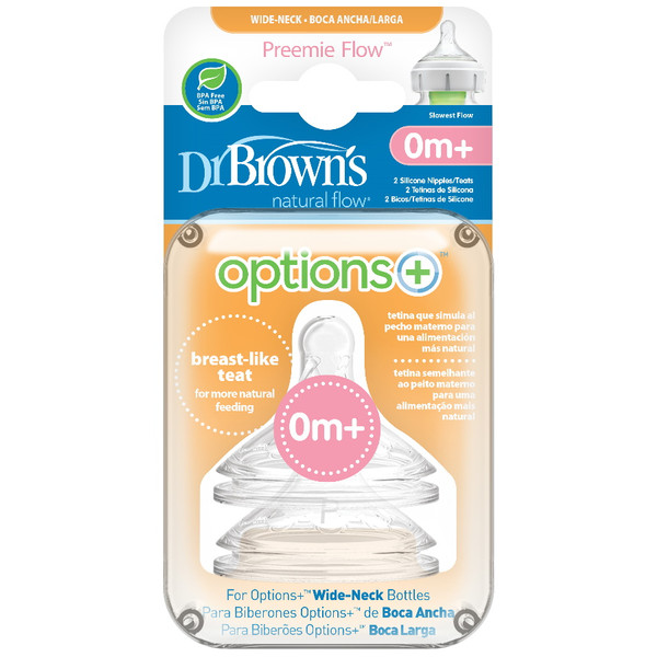 Dr Brown's Options+ Anti-colic Prematuur Brede Hals Speen 2 Stuks WN0201-INTLX +