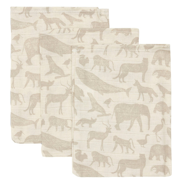 Jollein Animals Nougat 3 Stuks Hydrofiel Washandjes 536-848-67044