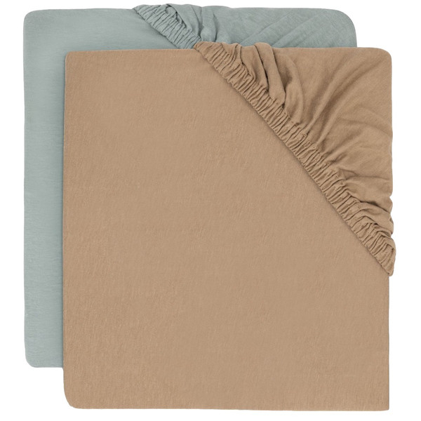 Jollein Jersey Sea Green / Biscuit 40/50 x 80/90 cm 2 Stuks Wieg Hoeslaken 2511-501-68079