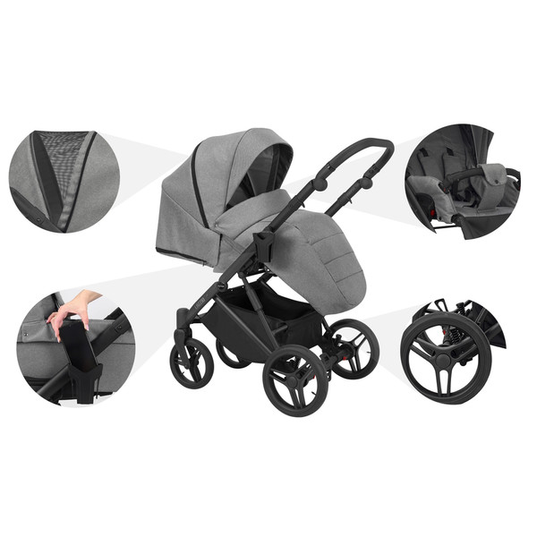 Kunert Lazzio Black Eco-Leather 2-in-1 Kinderwagen LAZ-11-BLACK