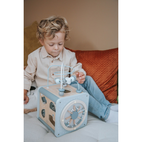 Label Label Blauw Houten Activiteitenkubus LLWT-34307